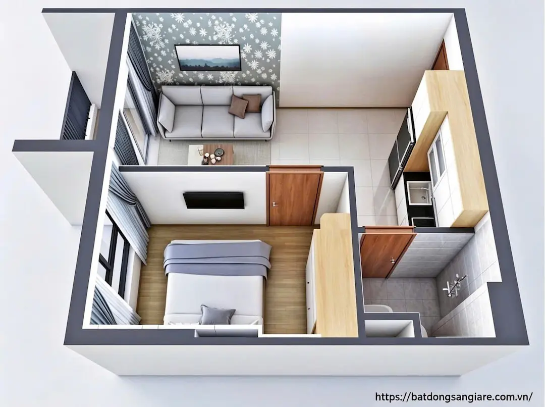 Thiết kế căn hộ 1PN Bcons Bee Dĩ An