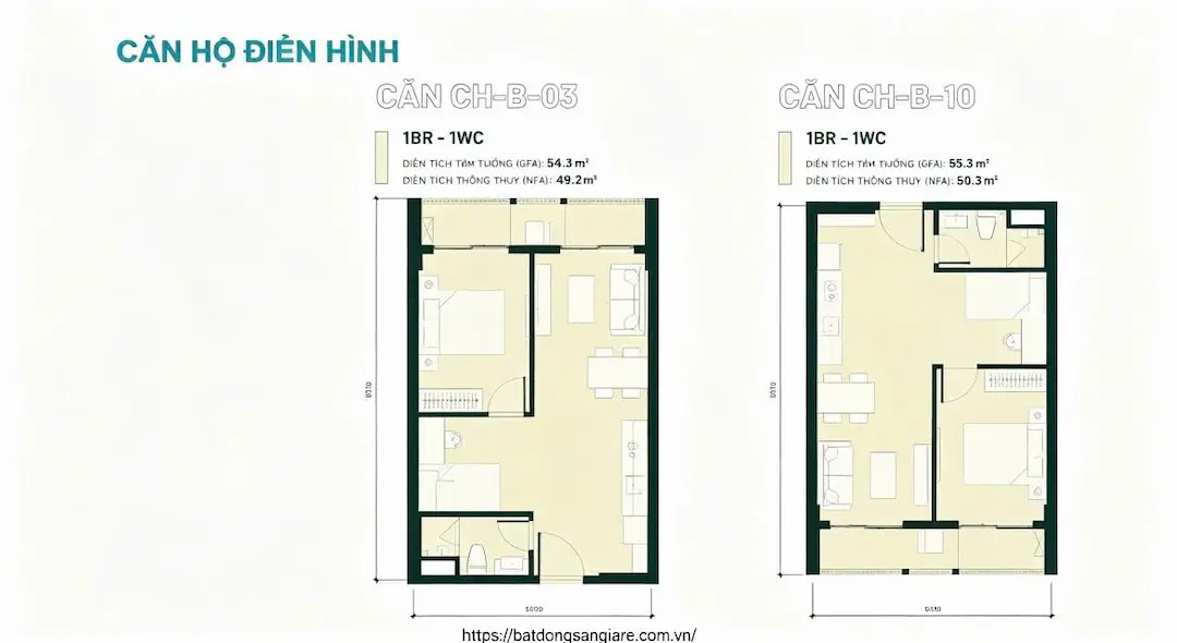 Thiết kế căn hộ 1PN Happy One Mori Thuận An