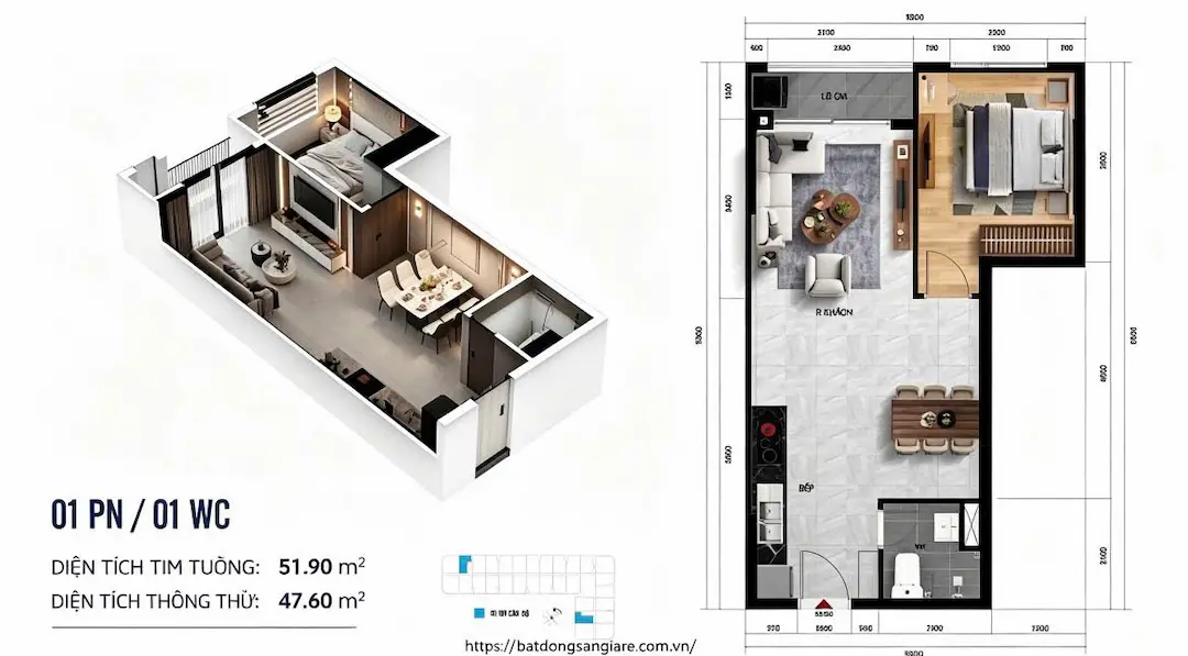 Thiết kế căn hộ 1PN Symlife Thuận An Bình Dương