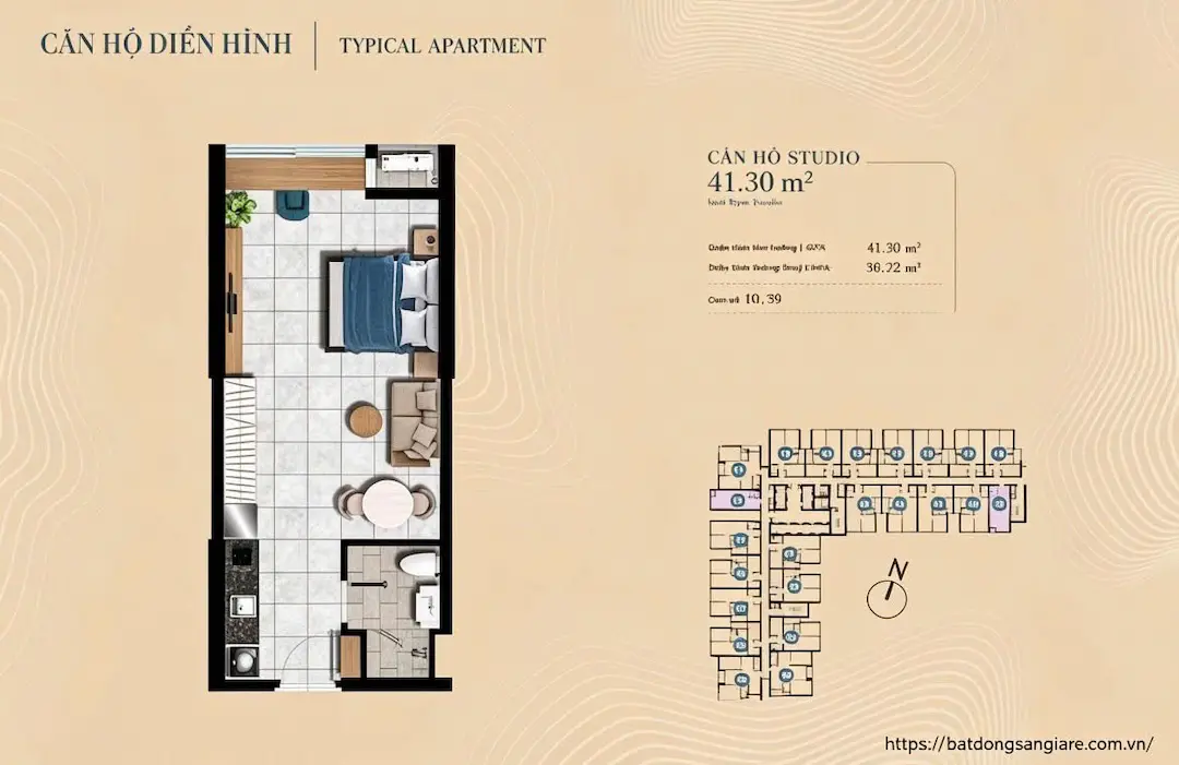 Thiết kế căn hộ 1PN The Gió Riverside Dĩ An