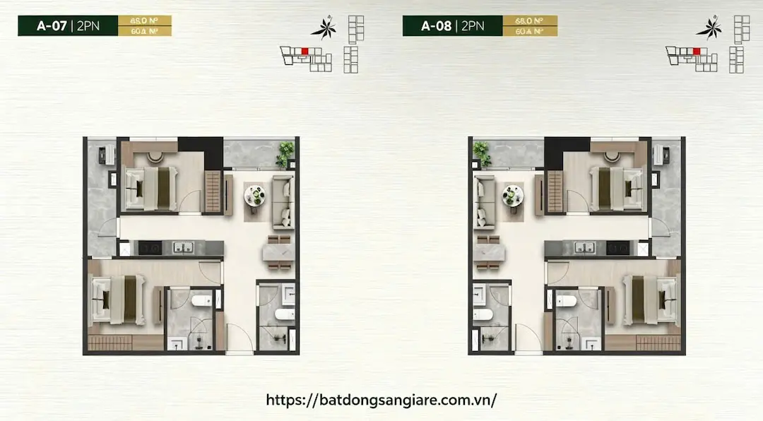 Thiết kế căn hộ 2 phòng ngủ A&T Saigon Riverside