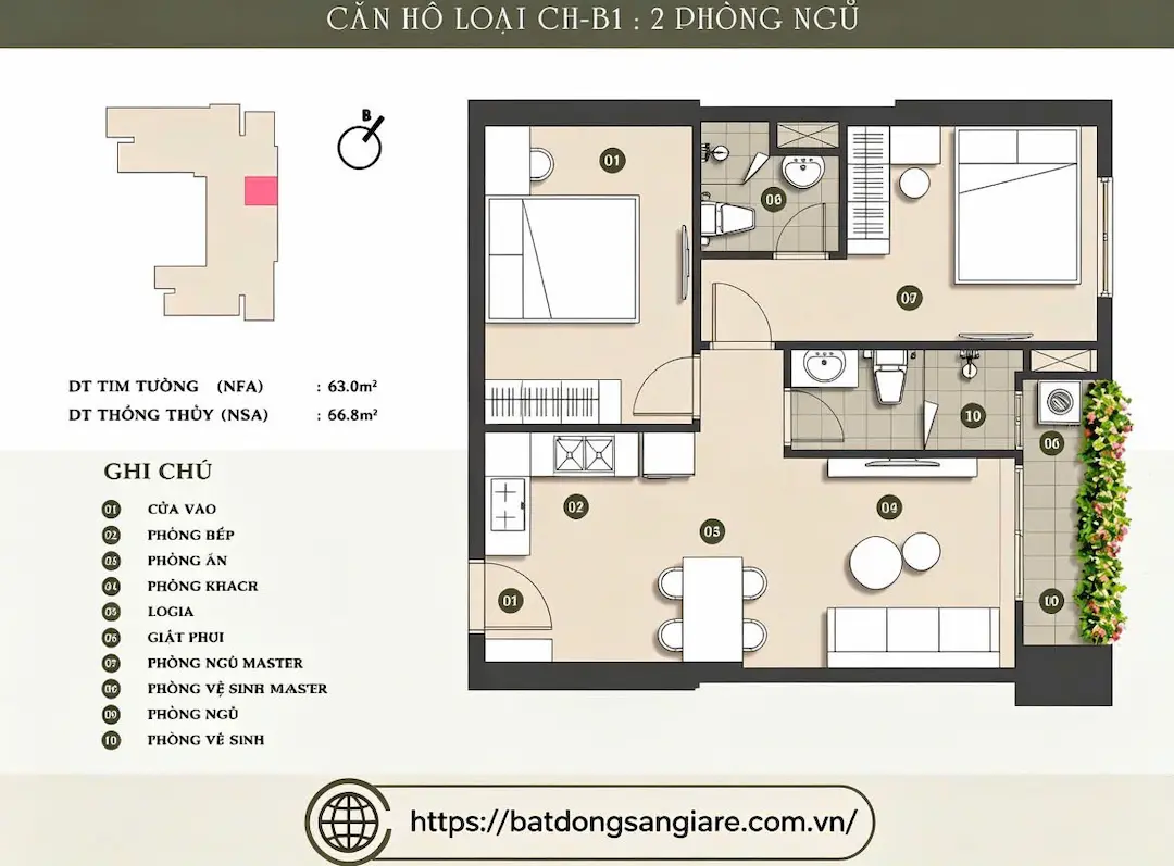 Thiết kế kiến trúc căn hộ 2PN Ava Center Bình Dương