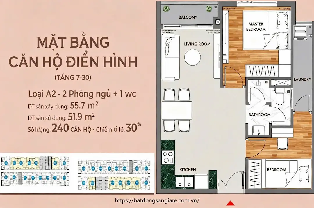 Thiết kế căn hộ 2PN Phú Đông SkyOne