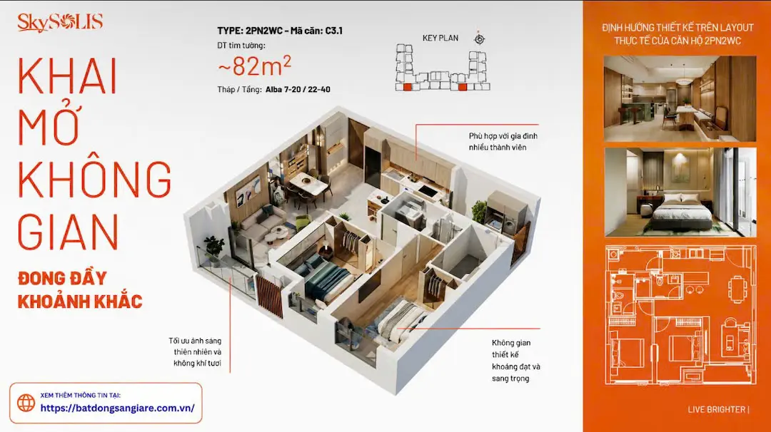 Thiết kế căn hộ 2PN Sky Solis