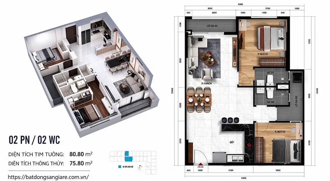 Thiết kế căn hộ 2PN Symlife Thuận An Bình Dương