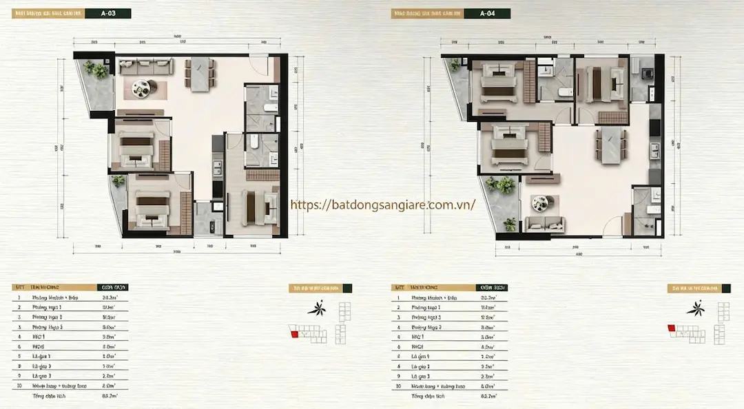 Thiết kế căn hộ 3 phòng ngủ A&T Saigon Riverside
