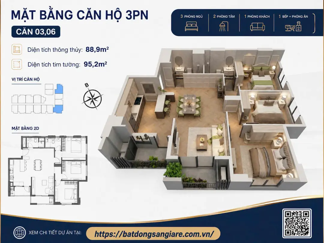 Thiết kế căn hộ 3PN Landmark Residential