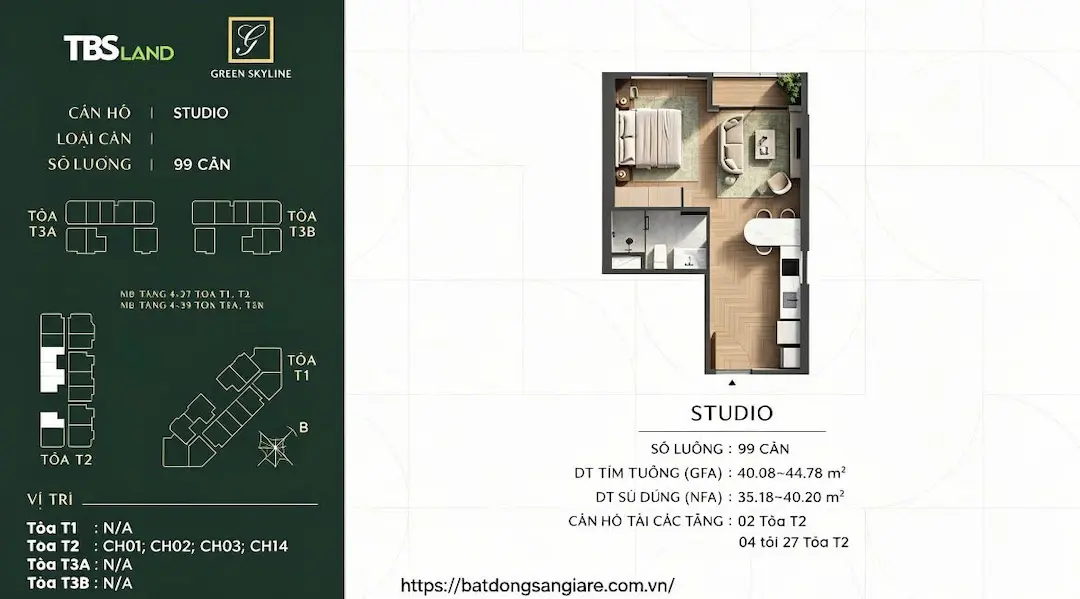 Thiết kế căn hộ Studio Green Skyline