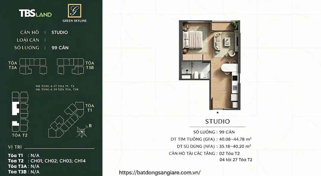 Sơ đồ thiết kế căn hộ Studio Green Skyline