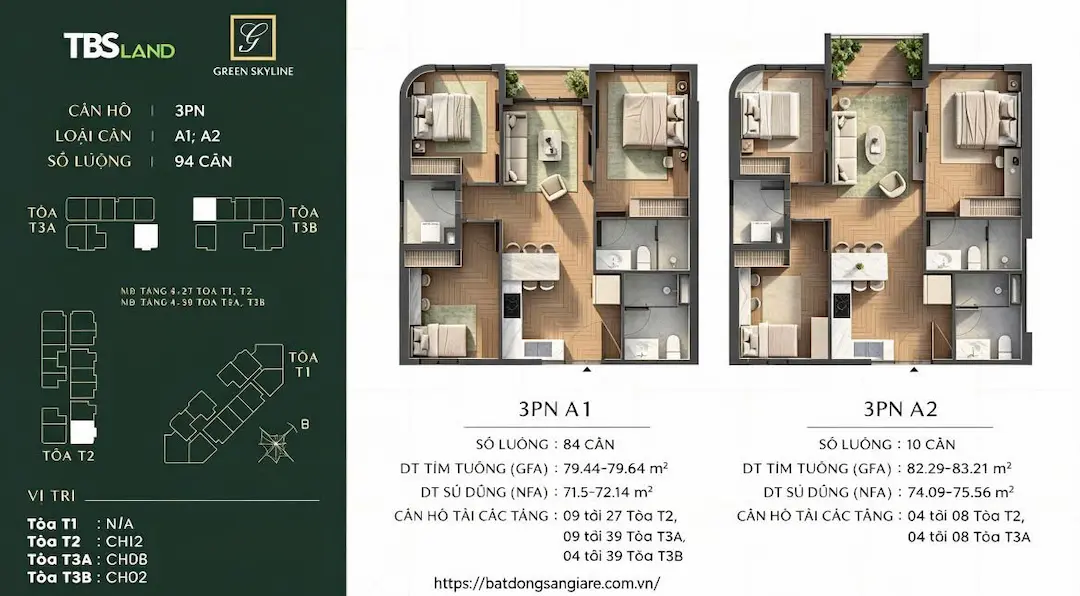 Thiết kế căn hộ 3PN Green Skyline