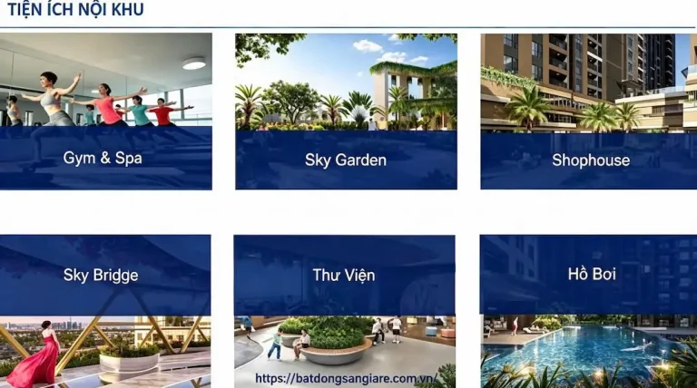 Tiện Ích A&T Sky Garden: Leo Từ Tầng Trệt Lên Có Gì? 4 Tiện ích A&T Sky Garden Thuận An gồm hồ bơi, công viên, phòng gym và nhiều tiện ích nội khu hiện đại.