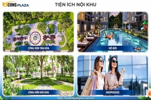 Hệ thống tiện ích đa dạng tại Bcons Plaza Dĩ An: hồ bơi, gym, khu vui chơi trẻ em, công viên cây xanh, shophouse.