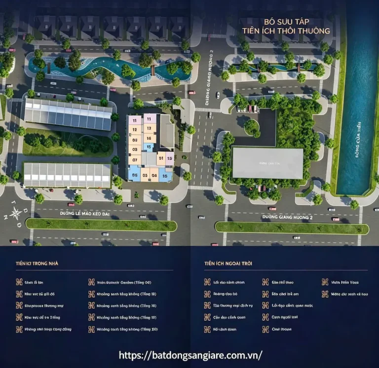 Hệ tiện ích đa dạng, cao cấp tại chung cư Landmark Residential, từ hồ bơi, gym đến công viên cây xanh.