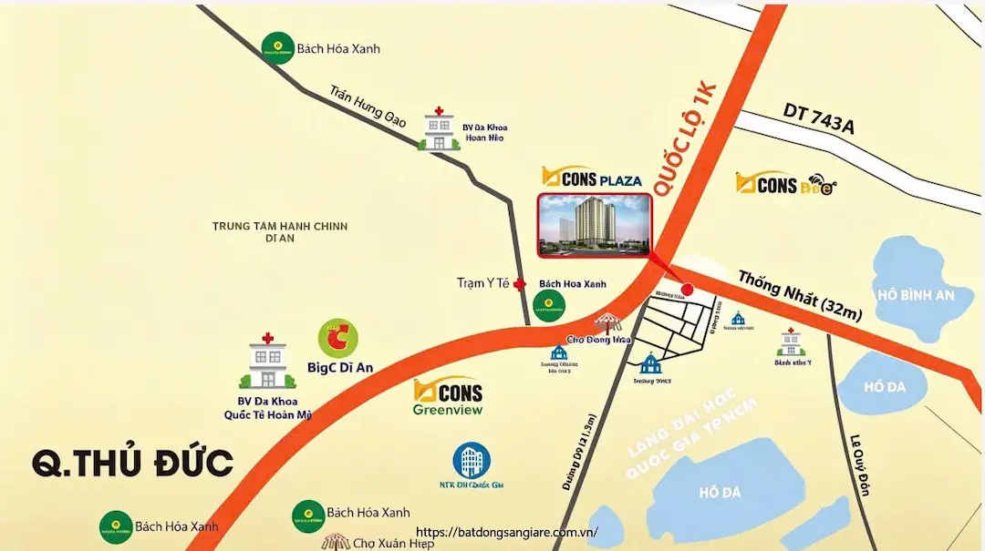 Vị trí chung cư Bcons Plaza Dĩ An