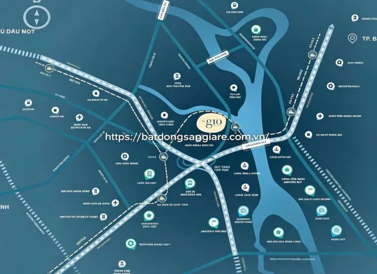 Bản đồ vị trí dự án The Gio Riverside tại Dĩ An, cạnh Quốc lộ 1K và gần Vành đai 3, kết nối giao thông thuận lợi.
