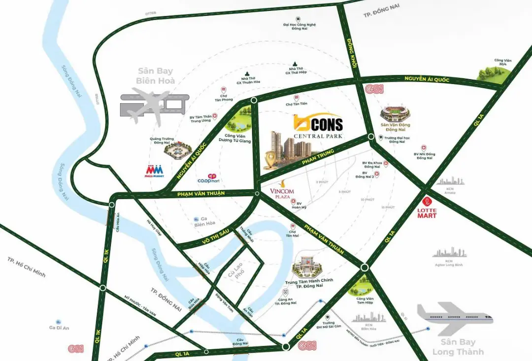 Chung cư Bcons Central Park: Có gì hot giữa Biên Hòa? 2 Bản đồ vị trí chung cư Bcons Central Park Đồng Nai