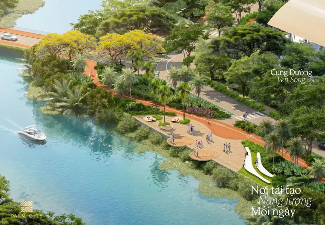 Cung đường đi bộ ven sông tiện ích Palm River Nam Rạch Chiếc