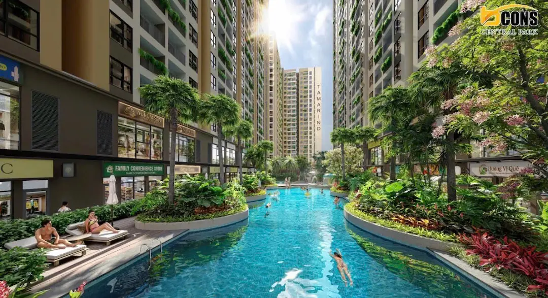 Hồ bơi nội khu hiện đại căn hộ Bcons Central Park Biên Hòa