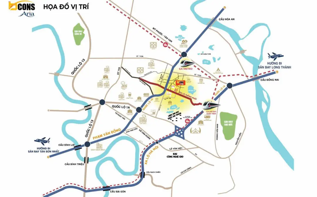 Họa đồ vị trí Bcons Aria Dĩ An Bình Dương chi tiết