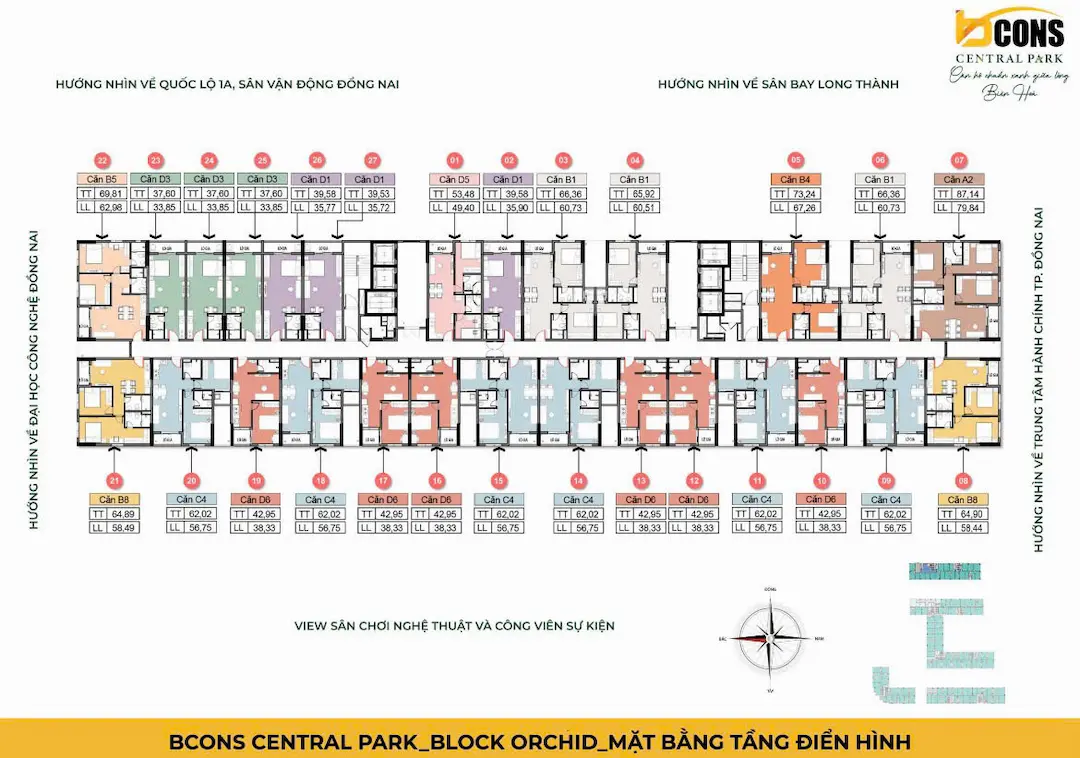 Mặt bằng Block Orchid căn hộ Bcons Central Park Biên Hòa
