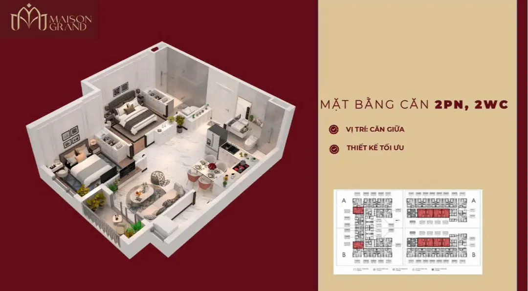 Mặt bằng căn 2PN2WC Maison Grand Phú Mỹ