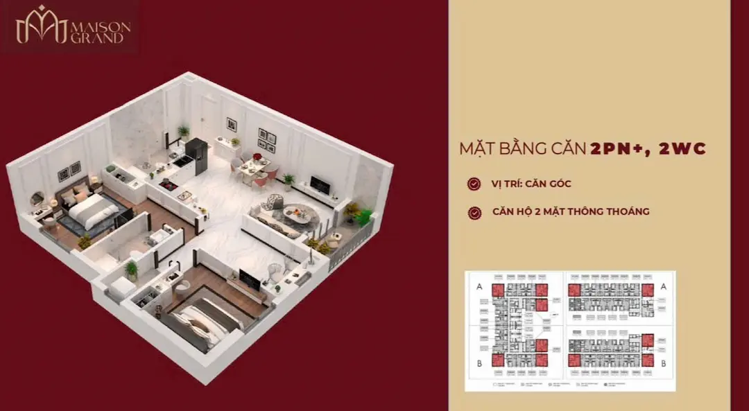 Mặt bằng căn hộ 2PN Maison Grand Phú Mỹ