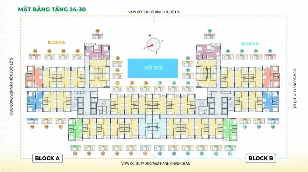 Mặt bằng căn hộ tầng 24-30 chung cư Bcons Aria Dĩ An