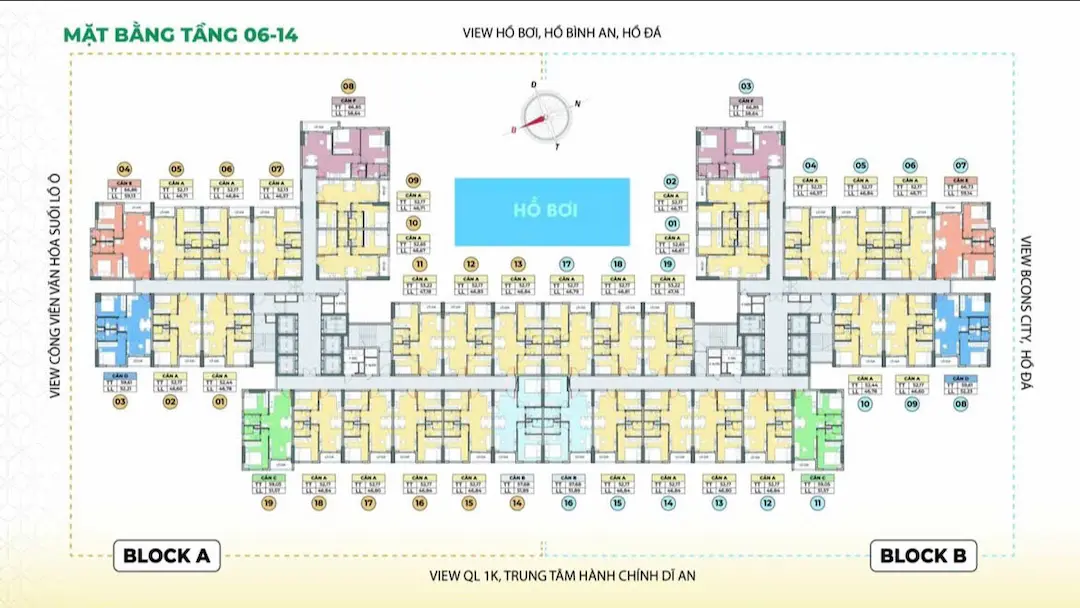 Mặt bằng căn hộ tầng 6-14 dự án Bcons Aria Dĩ An