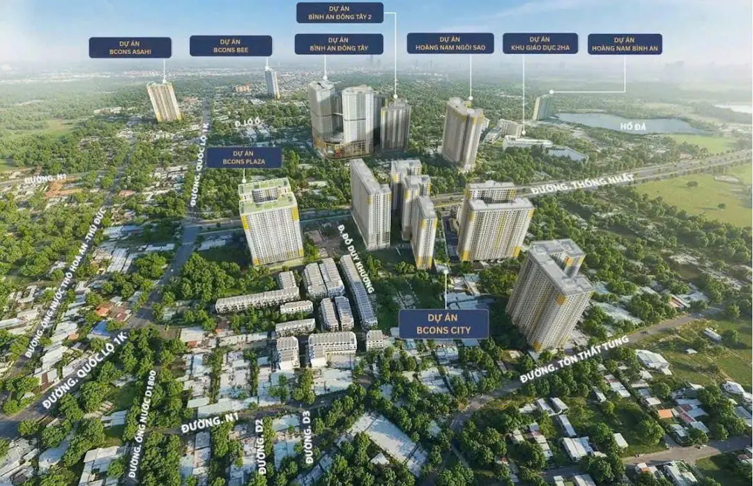Quần thể tiện ích khu đô thị Bcons Aria tại Dĩ An