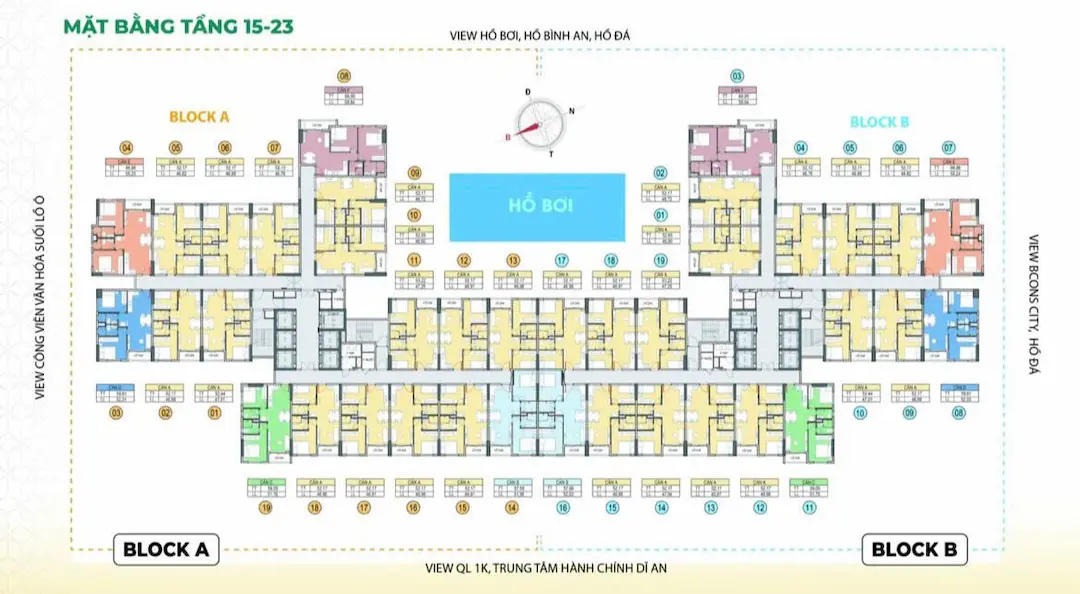 Sơ đồ mặt bằng Bcons Aria tầng 15-23 Dĩ An Bình Dương