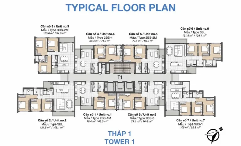 Sơ đồ mặt bằng hình tháp 1 Palm River Nam Rạch Chiếc