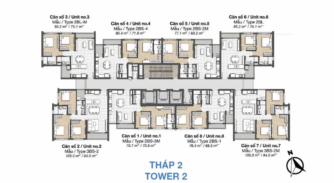 Sơ đồ mặt bằng tháp 2