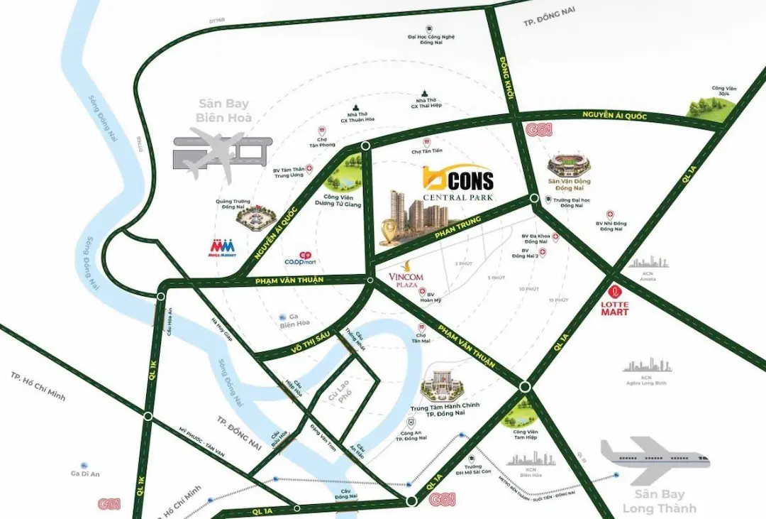 Sơ đồ vị trí kết nối căn hộ Bcons Central Park Biên Hòa