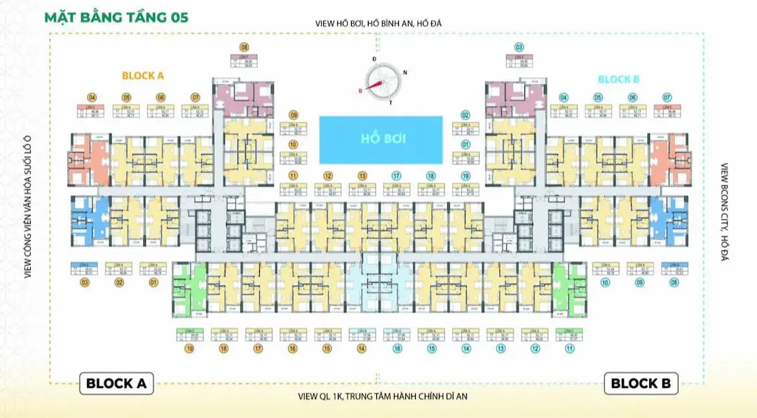 Thiết kế mặt bằng Bcons Aria tầng 5 view thoáng Dĩ An