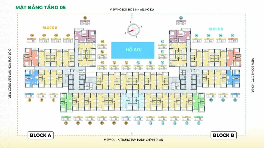Thiết kế mặt bằng tầng 5 căn hộ Bcons Aria Dĩ An