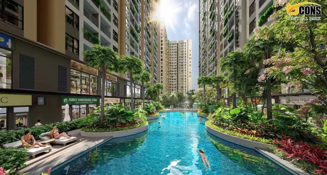 Tiện ích hồ bơi nội khu chung cư Bcons Central Park Biên Hòa