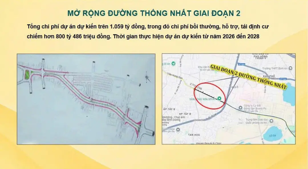 Vị trí Bcons Aria Dĩ An lợi ích mở rộng đường Thống Nhất