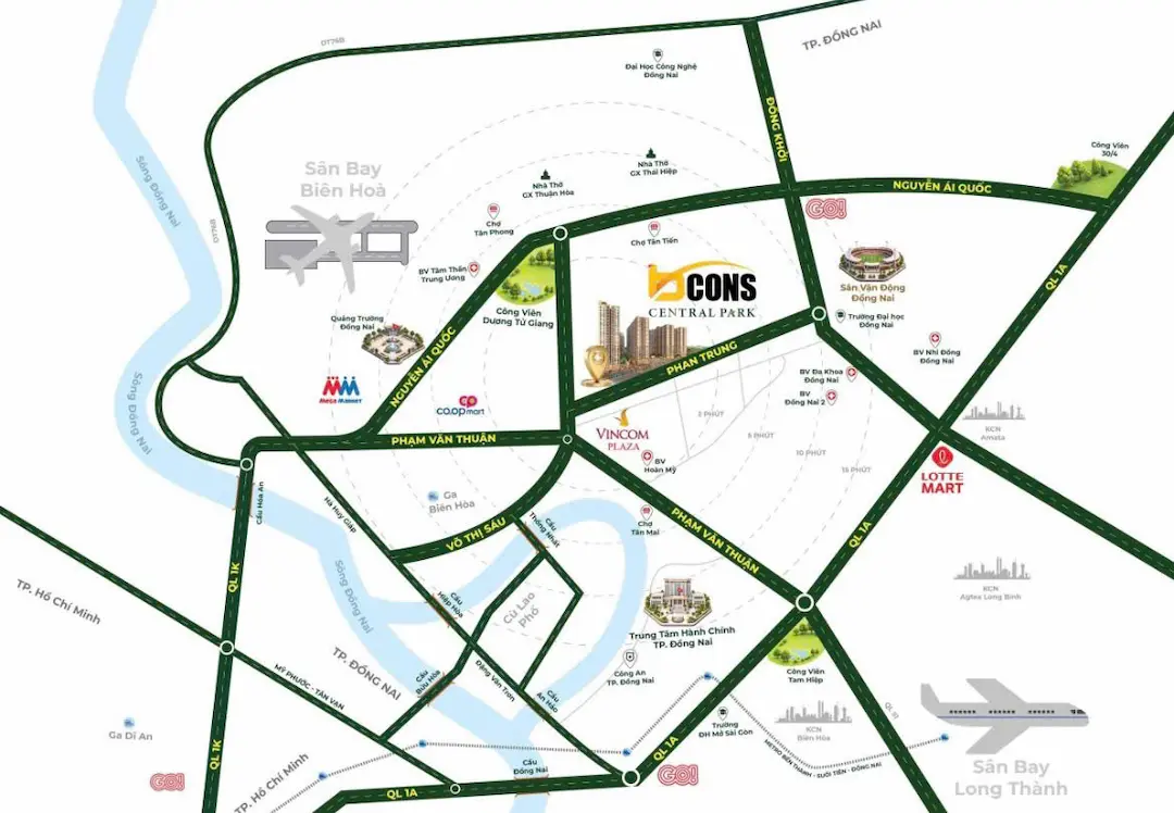 Vị trí Bcons Central Park trên bản đồ Biên Hòa
