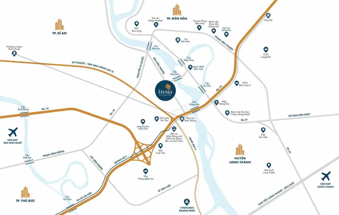 Căn Hộ Fresia Riverside: Đã Cất Nóc, Giá Mới Nhất 2 Vị trí căn hộ chung cư Fresia Riverside Biên Hòa