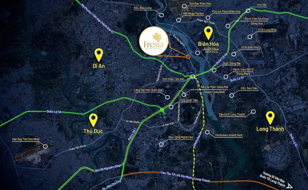 Vị trí dự án Fresia Riverside Biên Hòa
