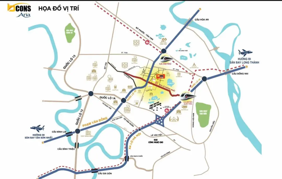 Vị trí tọa lạc dự án căn hộ Bcons Aria Dĩ An Bình Dương