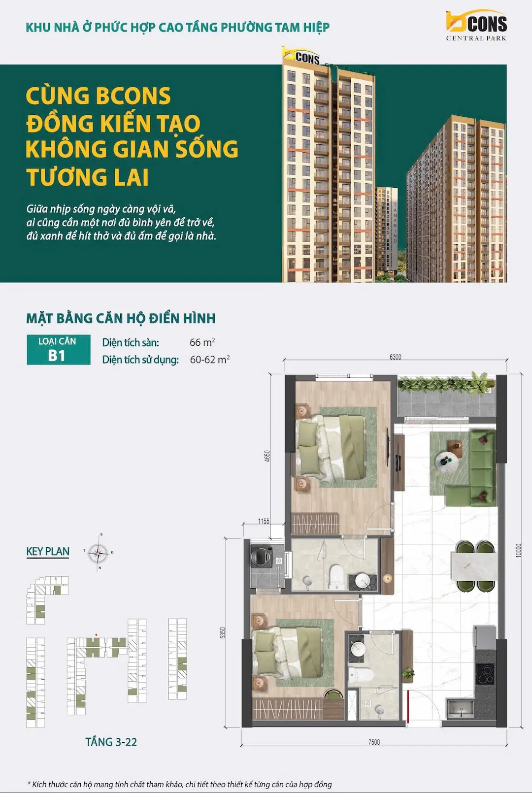 Mặt bằng căn hộ B1 Bcons Central Park Biên Hòa Đồng Nai