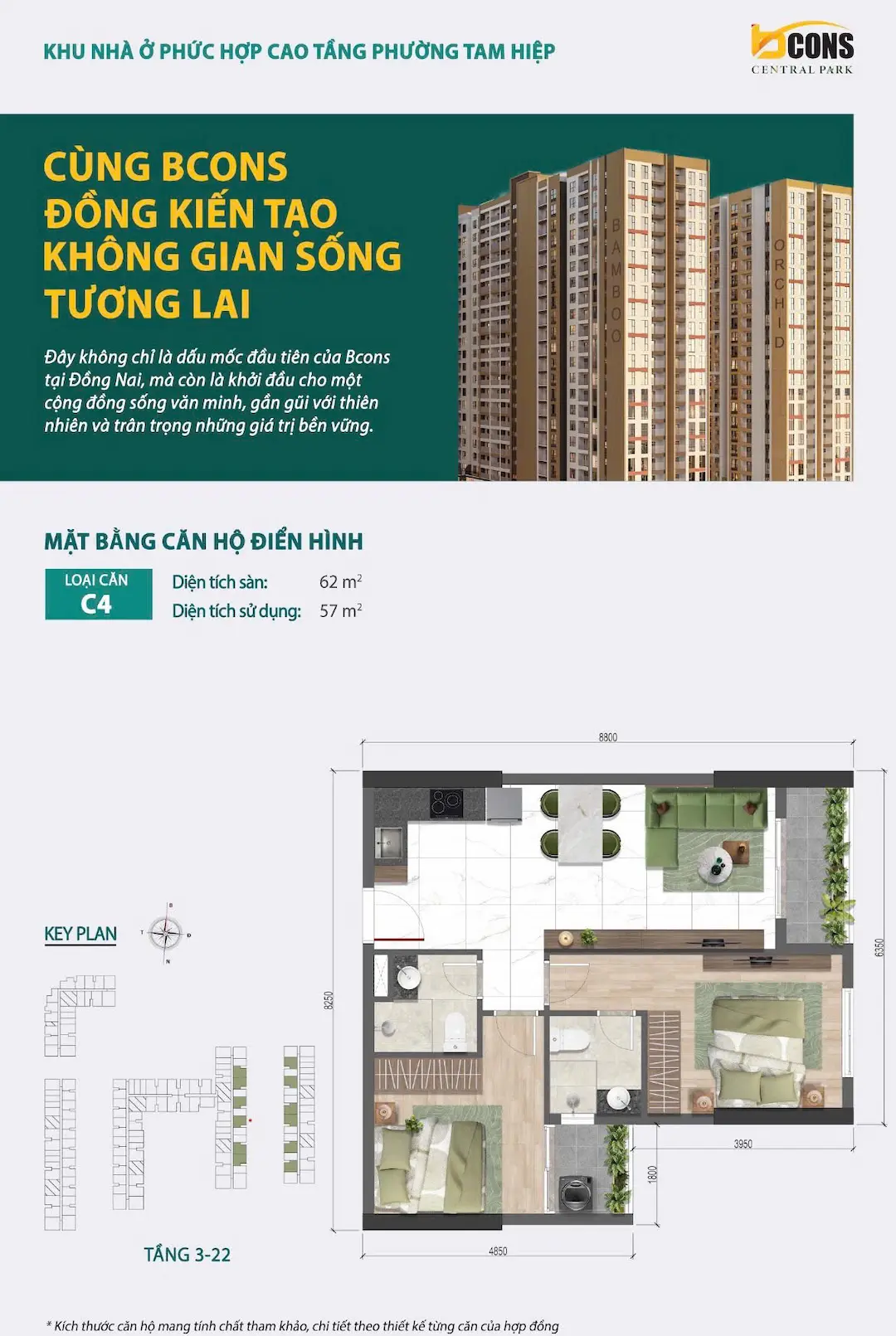 Mặt bằng căn hộ C4 Bcons Central Park Tam Hiệp Đồng Nai