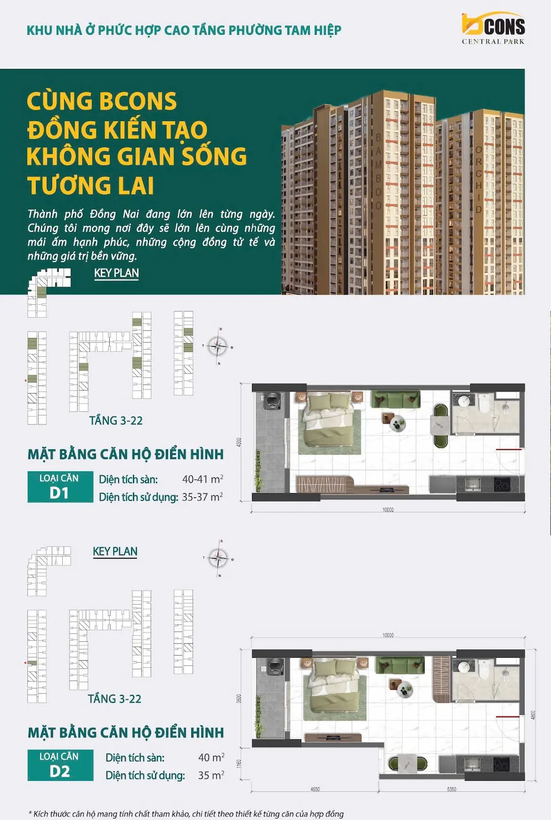 Mặt bằng căn hộ studio D1 D2 Bcons Central Park Tam Hiệp