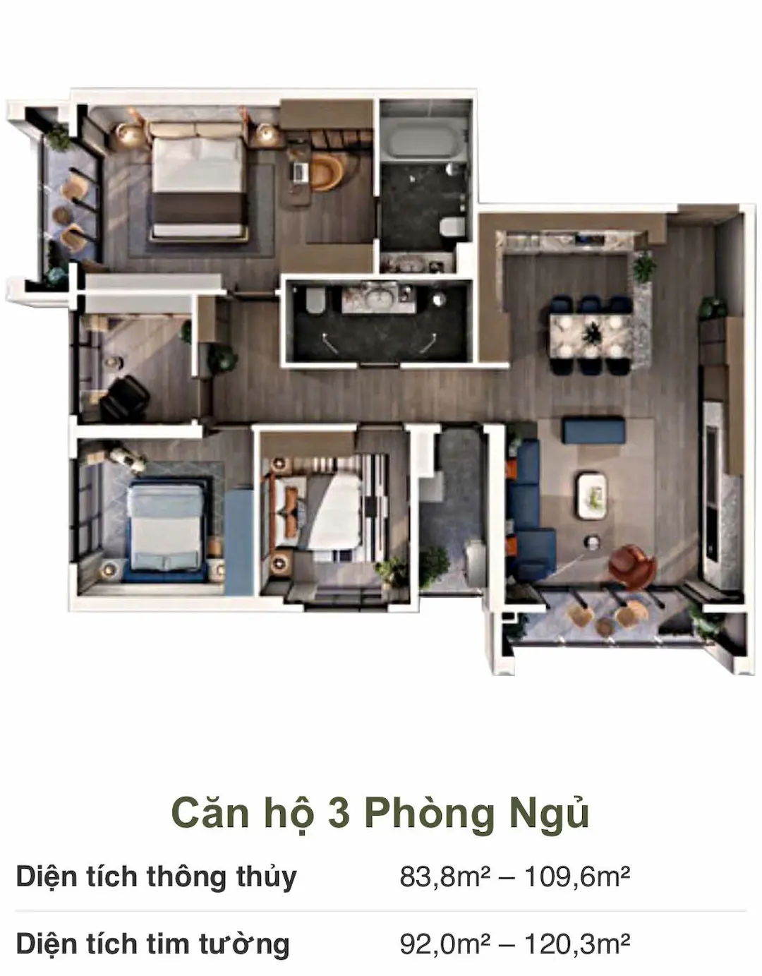 Thiết kế căn hộ 3PN Imperia Sensa Park Thủ Đức