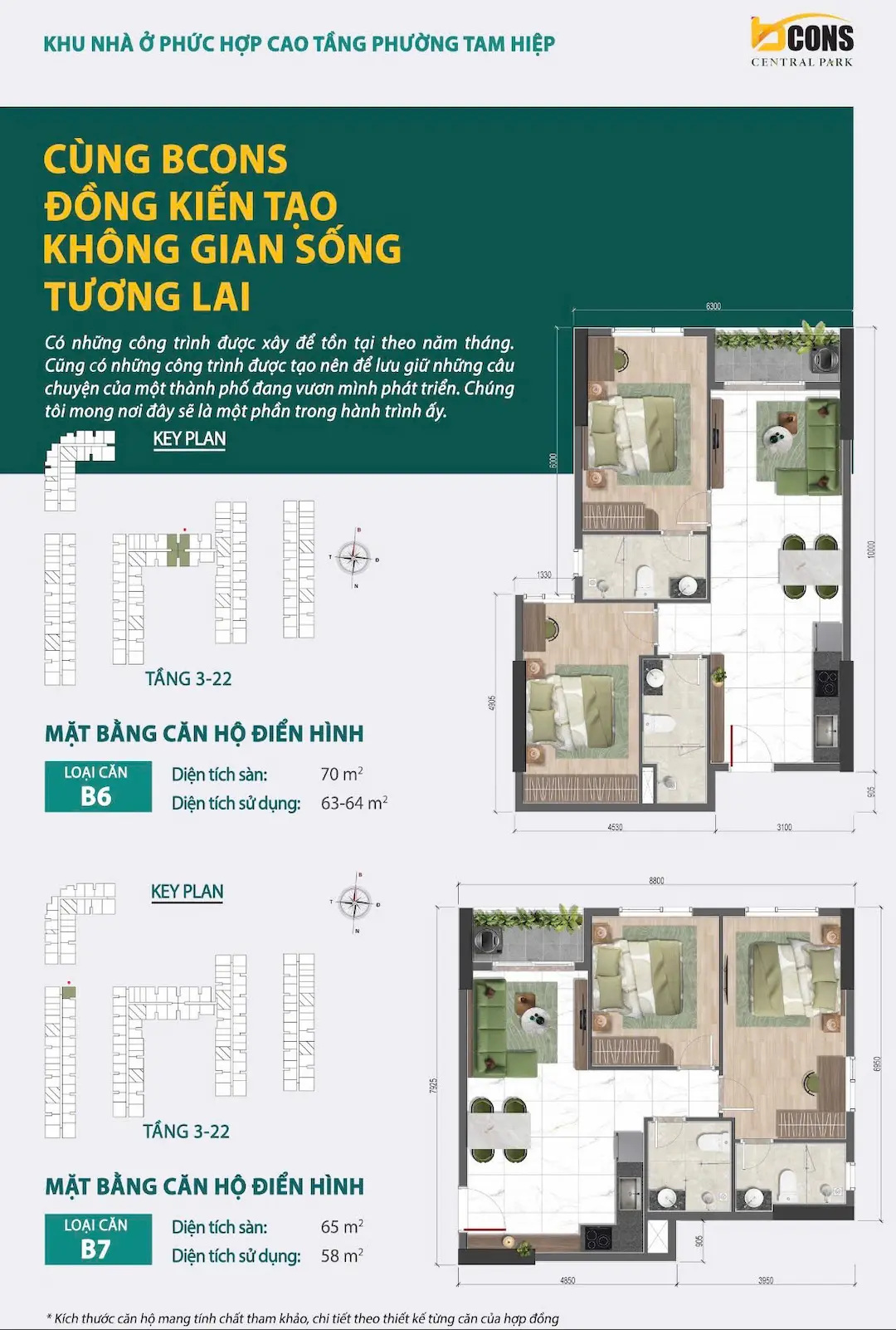 Thiết kế căn hộ 2PN B6 B7 Bcons Central Park Tam Hiệp