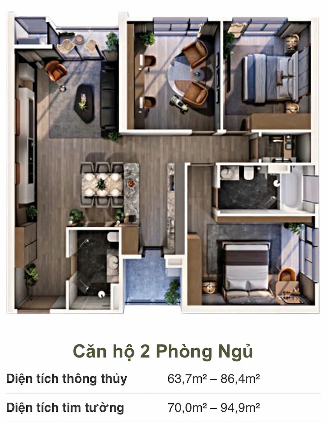 Thiết kế căn hộ 2PN Imperia Sensa Park Thủ Đức