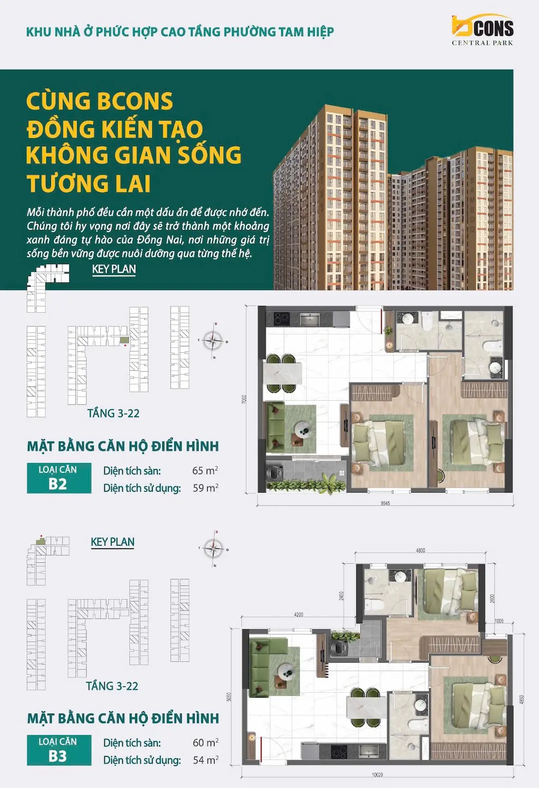 Thiết kế căn hộ B2 B3 Bcons Central Park phường Tam Hiệp
