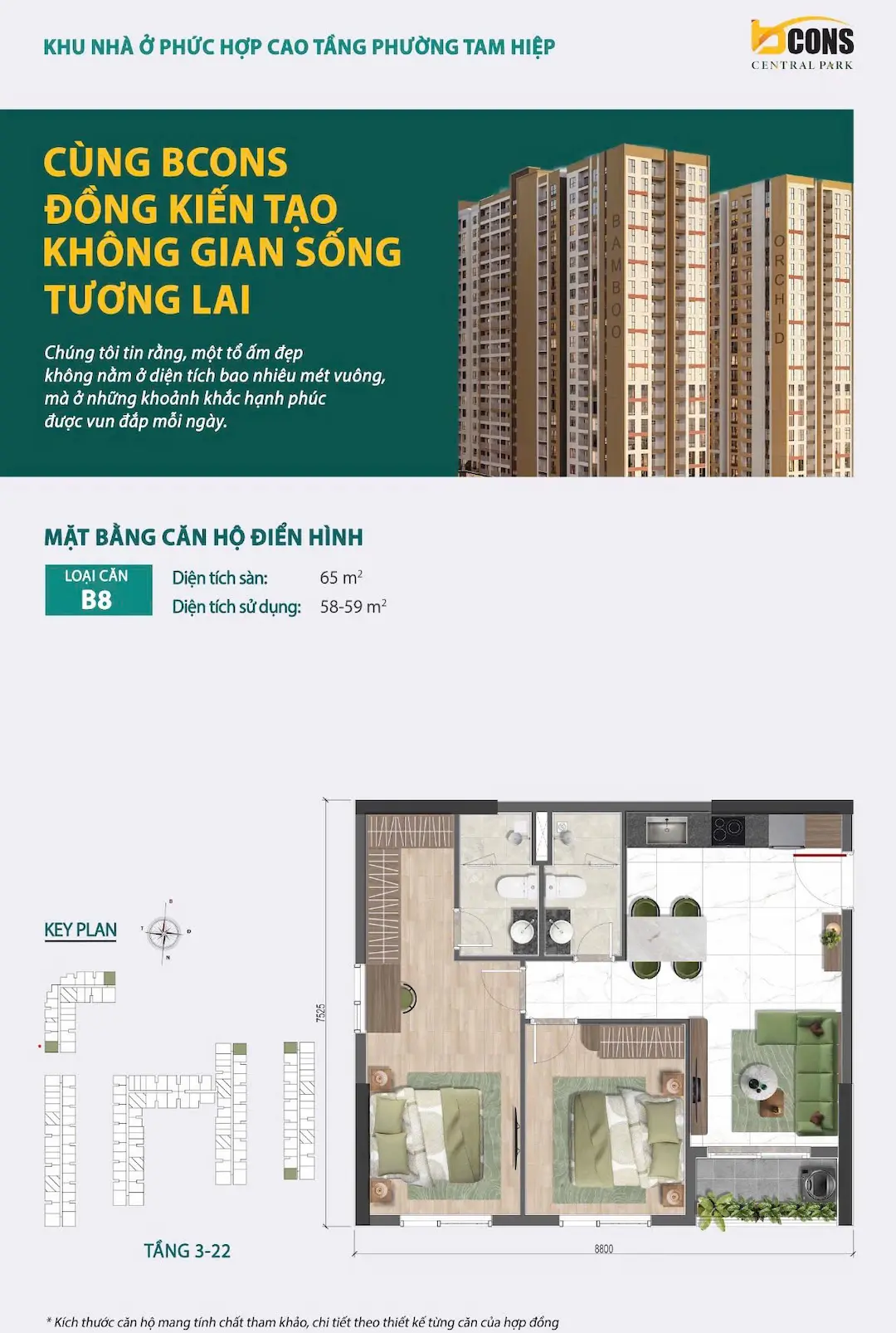 Thiết kế căn hộ B8 Bcons Central Park Tam Hiệp Biên Hòa