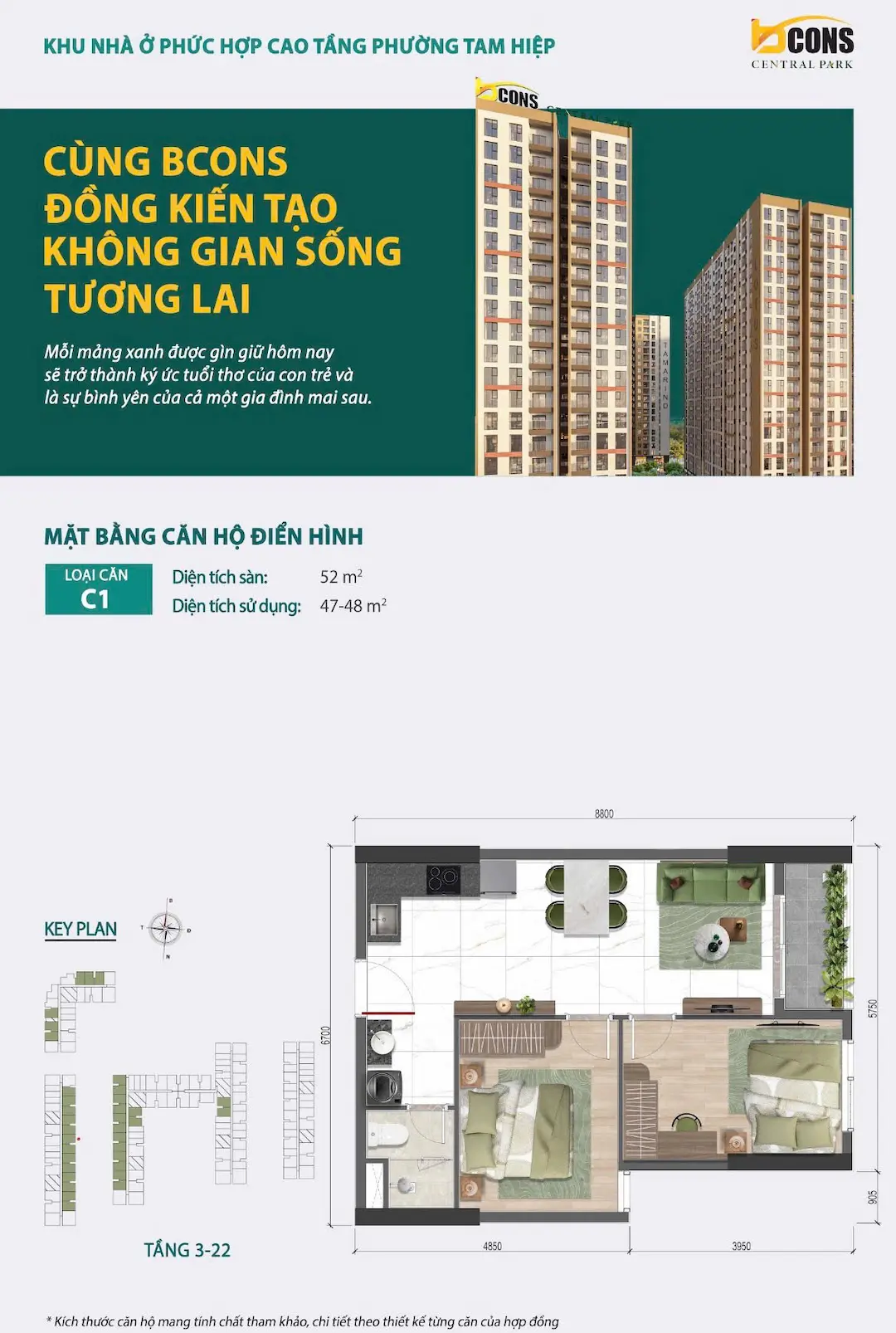 Thiết kế căn hộ C1 dự án Bcons Central Park Tam Hiệp